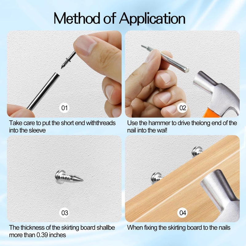 Quadafy 250 Pack Double-Headed Skirting Nails With Sleeve Tool - Double Sided Nails for Wood, Traceless Invisible Screws Seamless Solid Wood Baseboard - Image 4